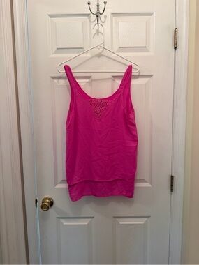 Sleeveless Pink Lace-Trim Tank Top